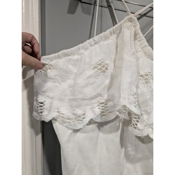 Anthropologie Ruffled Halter Eyelet Tank Blouse Top Ruffle White Womens Sz L - Picture 4 of 16